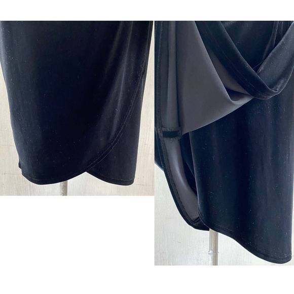 SOLD $$$ TADASHI SHOJI XL Black Velvet Faux Wrap Dress Satin Cuffs + Tie MINT - Picture 7 of 11